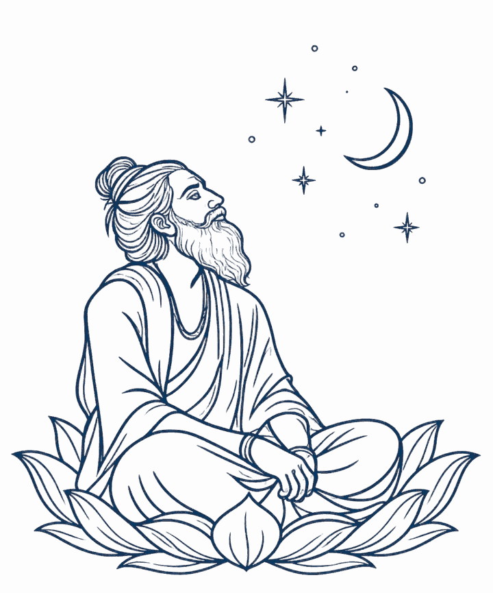 Line-art sage gazing up at the stars